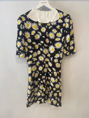 Saint Laurent SS20 Black, Daisy Print Mini Dress with Petal Collar Detail Size FR 36 (UK 8) RRP £1,600