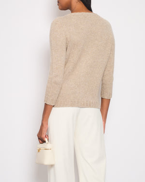 Christian Dior Beige Long Sleeve Cashmere Jumper with Bee Logo Detail Size FR 38 (UK 10)