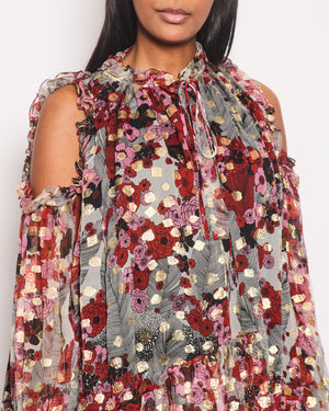 Alexander McQueen Red Floral Long Sleeve Tiered Dress Size IT 44 (UK 12)