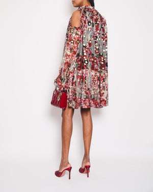 Alexander McQueen Red Floral Long Sleeve Tiered Dress Size IT 44 (UK 12)