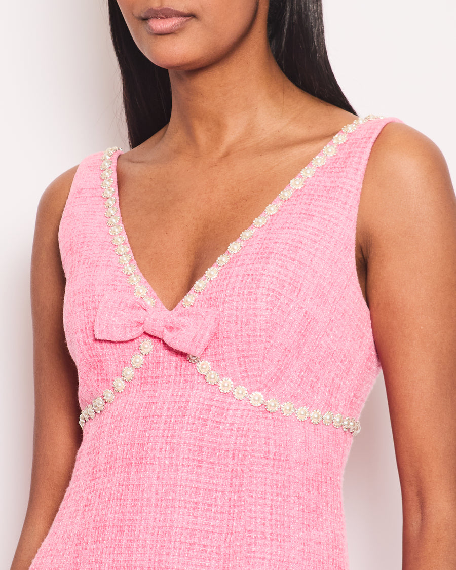 Self-Portrait Pink Tweed Mini Dress With Pearl Embellishment Details Size (UK 8)