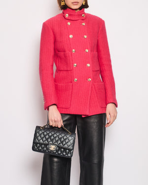 Chanel Hot Pink Long-Sleeve Tweed Jacket with Gold CC Button Detail Size 34 (UK 6)