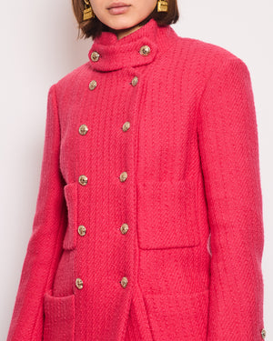 Chanel Hot Pink Long-Sleeve Tweed Jacket with Gold CC Button Detail Size 34 (UK 6)