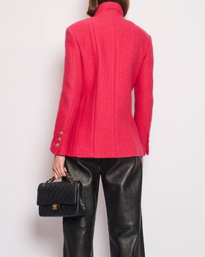 Chanel Hot Pink Long-Sleeve Tweed Jacket with Gold CC Button Detail Size 34 (UK 6)