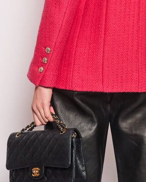 Chanel Hot Pink Long-Sleeve Tweed Jacket with Gold CC Button Detail Size 34 (UK 6)