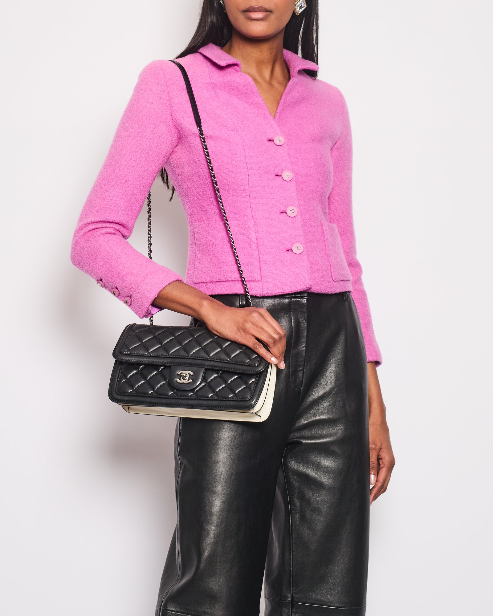 Chanel 96/P Vintage Lilac Wool Cropped Jacket with Silver CC Logo