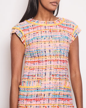 Chanel 17P Pink, Yellow & Blue Sleeveless Tweed Dress with Pocket Detail Set Size FR 36 (UK 8)