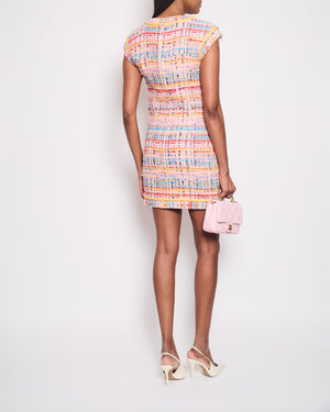 Chanel 17P Pink, Yellow & Blue Sleeveless Tweed Dress with Pocket Detail Set Size FR 36 (UK 8)