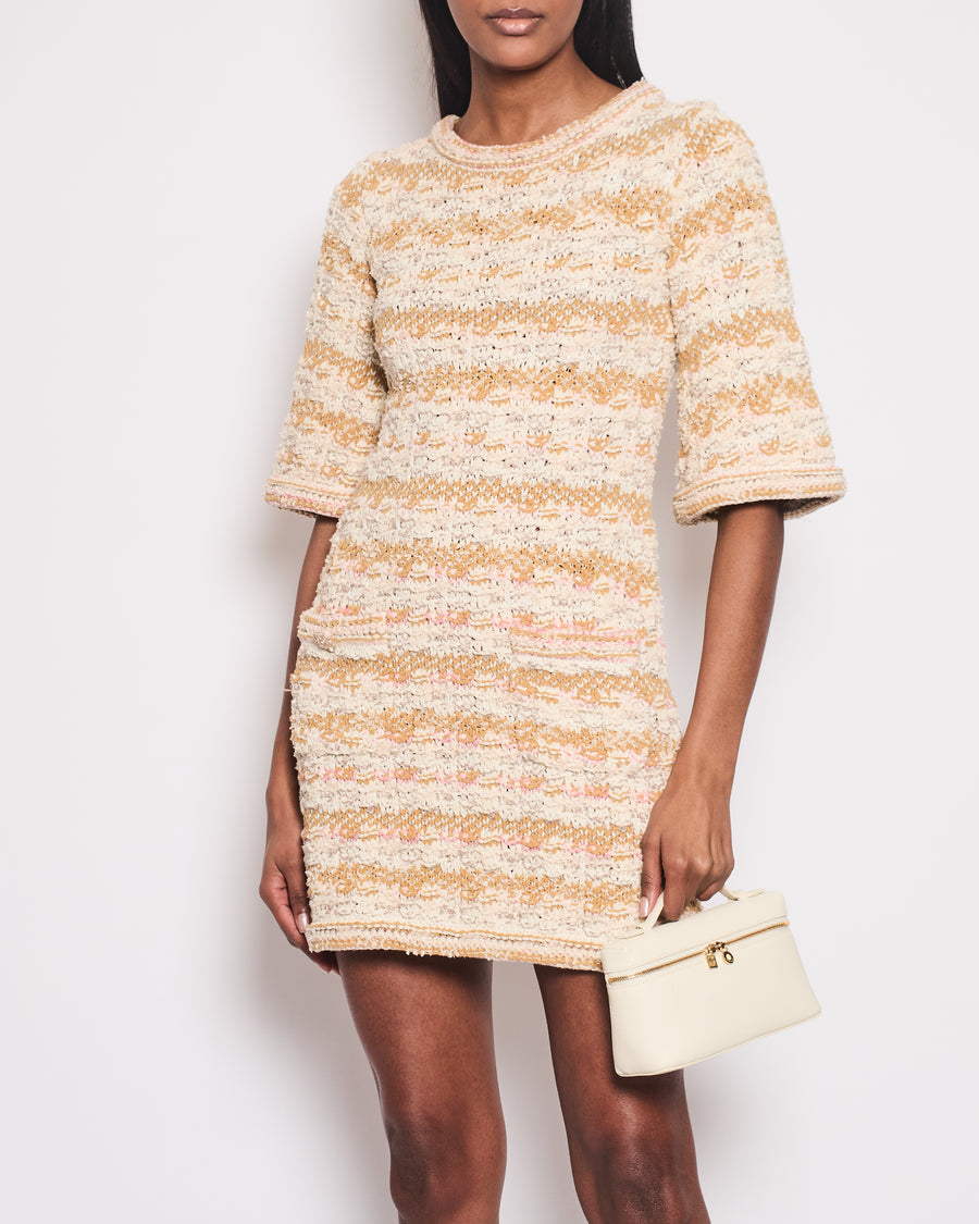 cream chanel tweed dress CHANEL Tweed Cream Sequin Mini Dress