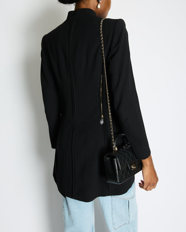 Hermes Black Blazer Jacket with Velvet Collar Detail Size FR 38 (UK 10)