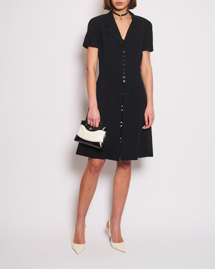 Chanel Vintage Runway 97S Black, White CC Logo Slip Dress and Jacket Set with CC Chanel Button Size FR 42 (UK 14)