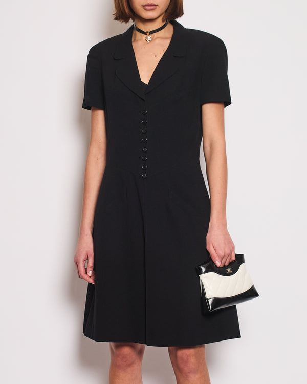 Chanel Vintage Runway 97S Black, White CC Logo Slip Dress and Jacket Set with CC Chanel Button Size FR 42 (UK 14)