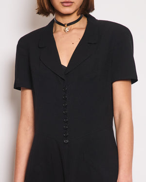 Chanel Vintage Runway 97S Black, White CC Logo Slip Dress and Jacket Set with CC Chanel Button Size FR 42 (UK 14)
