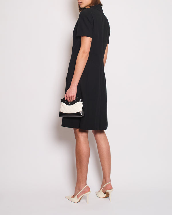 Chanel Vintage Runway 97S Black, White CC Logo Slip Dress and Jacket Set with CC Chanel Button Size FR 42 (UK 14)