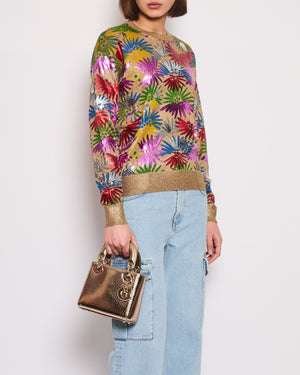 Chanel Coco Cuba Resort 2017 Multicolour and Metallic Gold Jumper with Floral Mosaic Detail Size FR 38 (UK 10)
