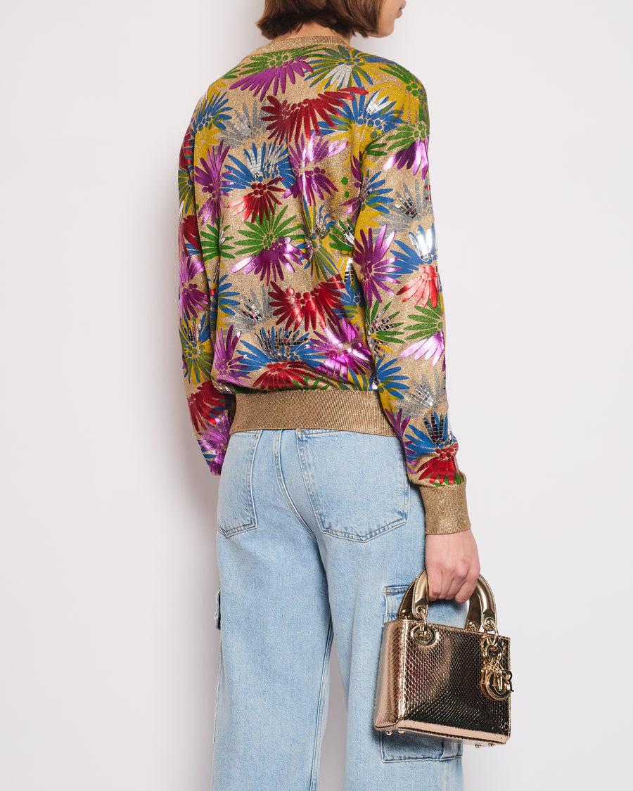 Chanel Coco Cuba Multicolour and Metallic Gold Jumper with Mosaic Details Size FR 36 (UK 8)
