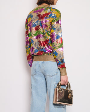 Chanel Coco Cuba Resort 2017 Multicolour and Metallic Gold Jumper with Floral Mosaic Detail Size FR 38 (UK 10)