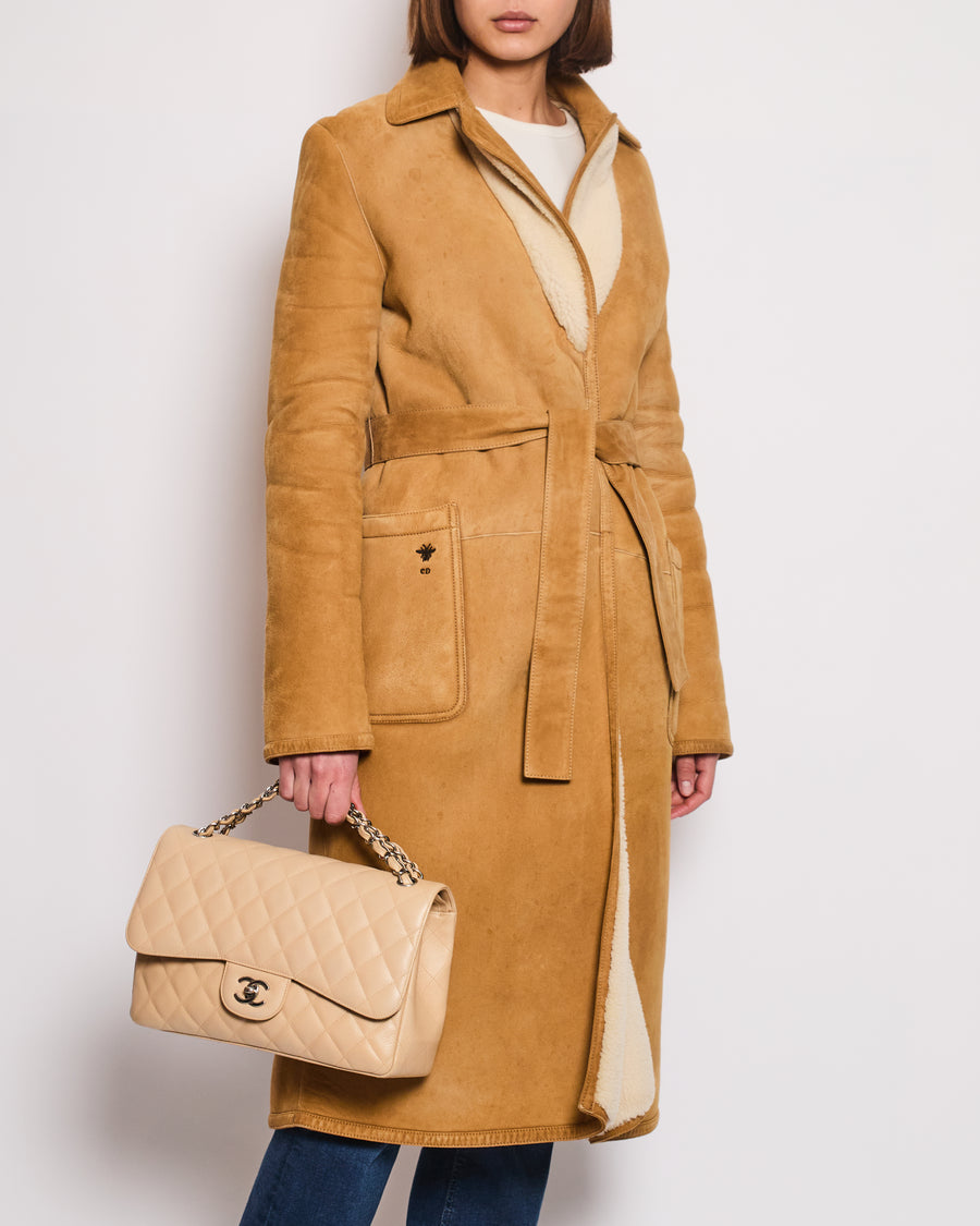 Christian Dior Tan and Cream Reversible Suede and Shearling Coat