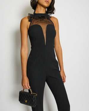Saint Laurent Black Sleeveless Tulle Jumpsuit with Collar Ruffle Detail FR 36 (UK 8)