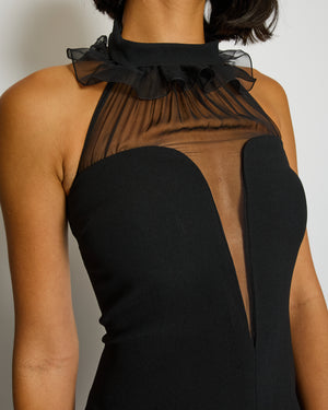 Saint Laurent Black Sleeveless Tulle Jumpsuit with Collar Ruffle Detail FR 36 (UK 8)