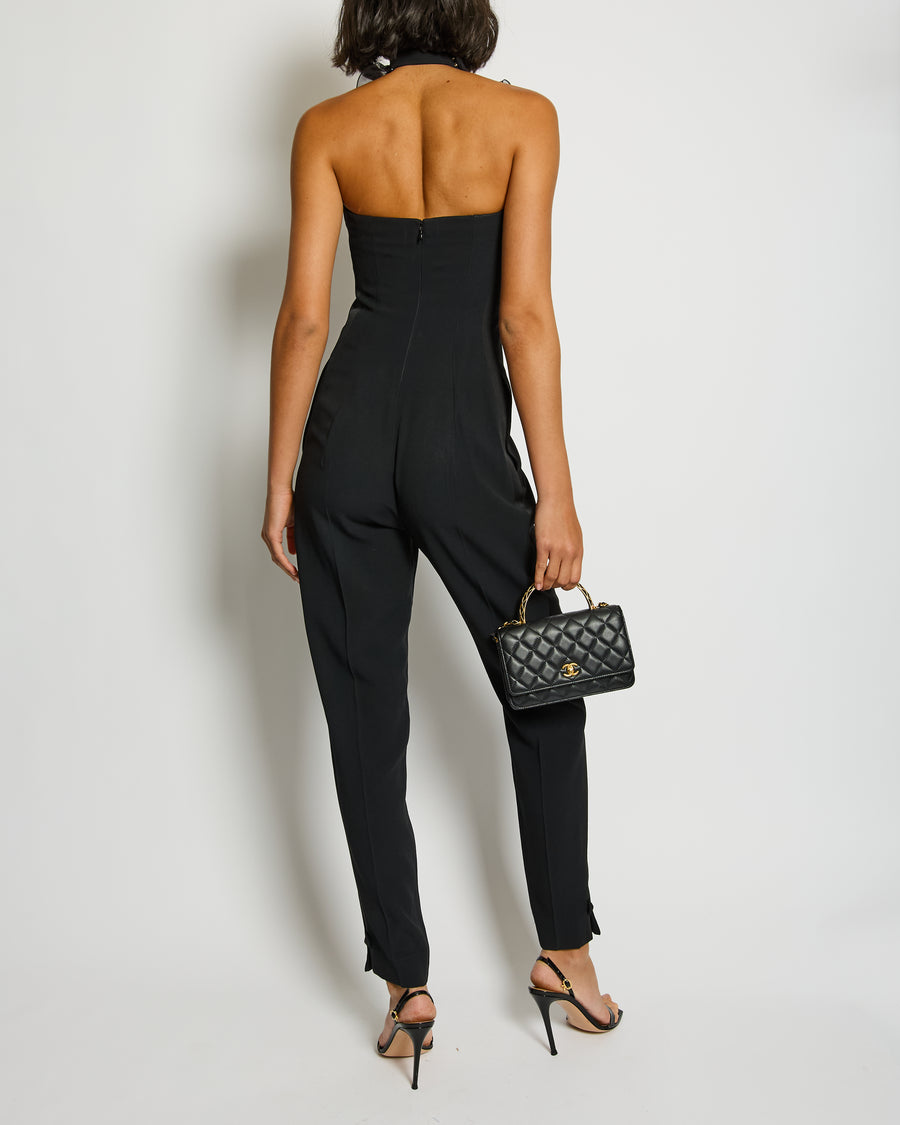 Saint Laurent Black Sleeveless Tulle Jumpsuit with Collar Ruffle Detail FR 36 (UK 8)