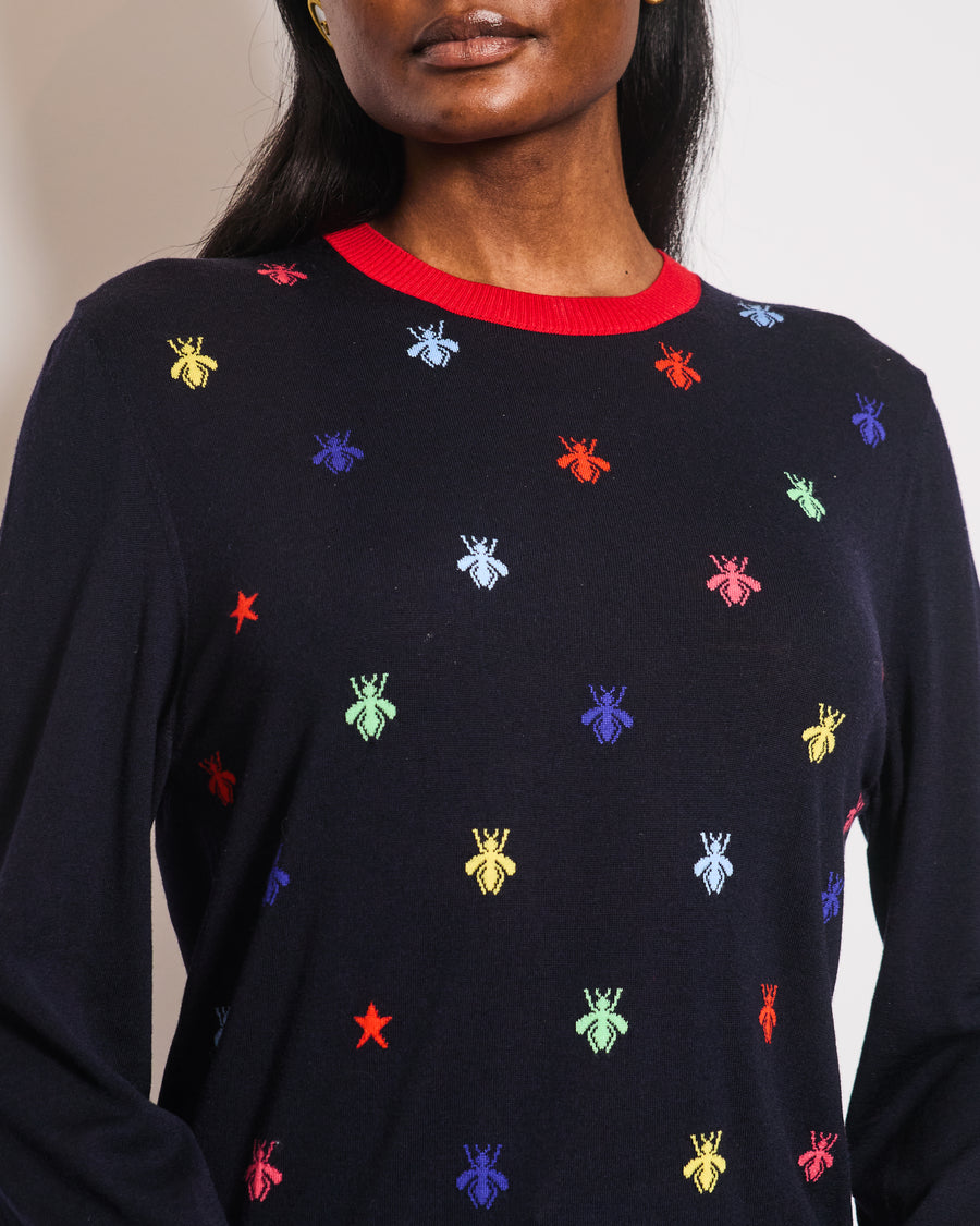 Gucci Navy Long Sleeve Jumper with Bees and Red Detail IT 40 (UK 8)