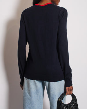 Gucci Navy Long Sleeve Jumper with Bees and Red Detail IT 40 (UK 8)