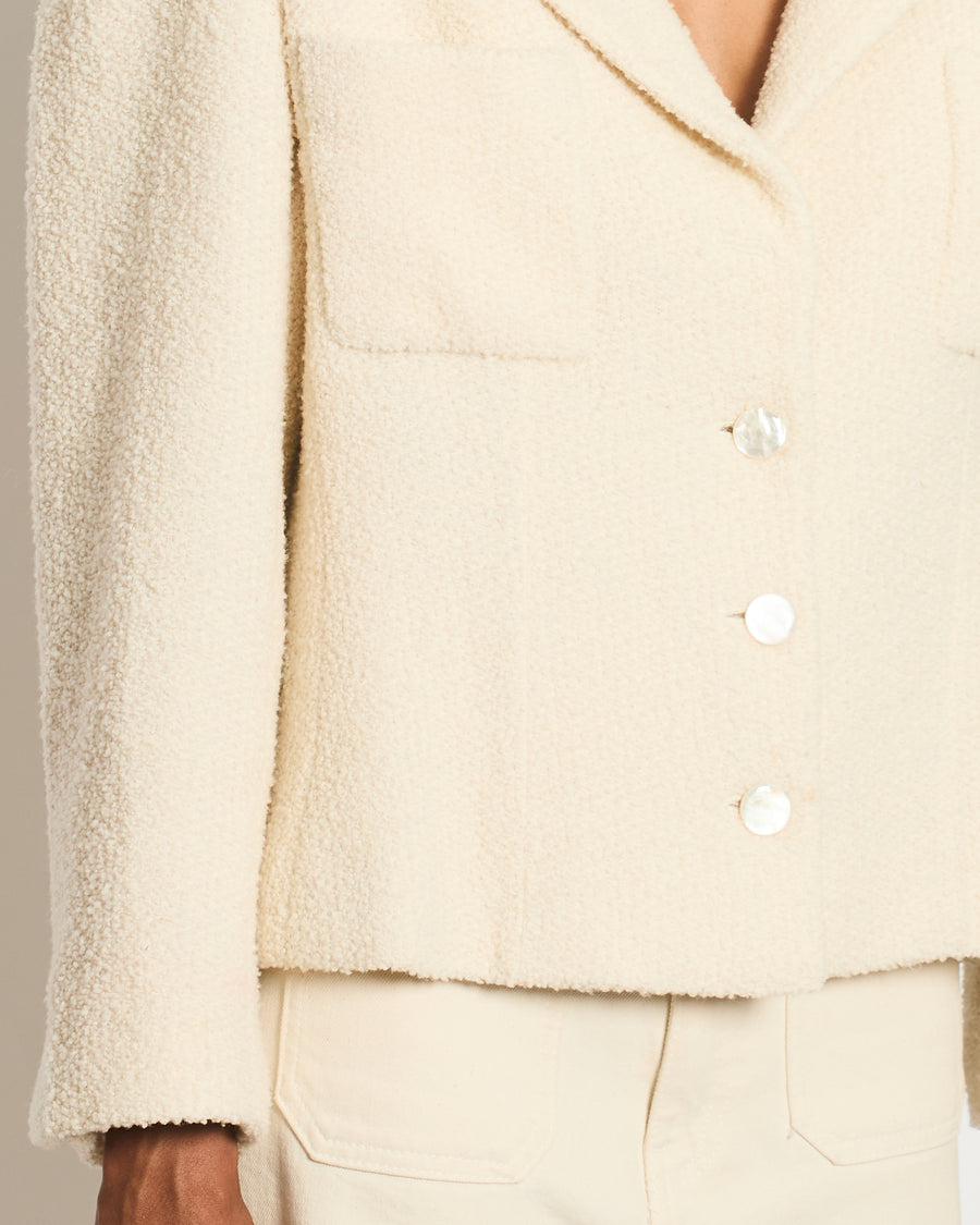 Chanel Cream Tweed Jacket with Ivory Logo CC Button Details Size FR 38 (UK 10)
