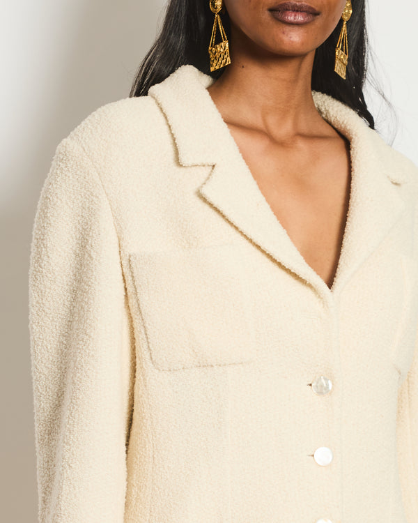 Chanel Cream Tweed Jacket with Ivory Logo CC Button Details Size FR 38 (UK 10)