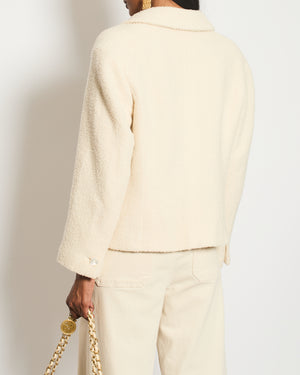 Chanel Cream Tweed Jacket with Ivory Logo CC Button Details Size FR 38 (UK 10)