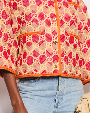 Gucci Resort 2022 Orange, Pink and Beige GG Embroidered Jacket with Gold GG Logo Buttons Size IT 36 (UK 4)