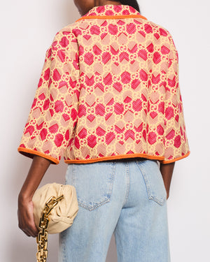 Gucci Resort 2022 Orange, Pink and Beige GG Embroidered Jacket with Gold GG Logo Buttons Size IT 36 (UK 4)