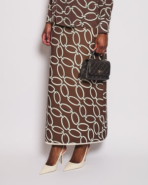 Valentino Brown and White Silk Blouse and Maxi Skirt Set with Printed Details Size IT 40/42 (UK 8/10)