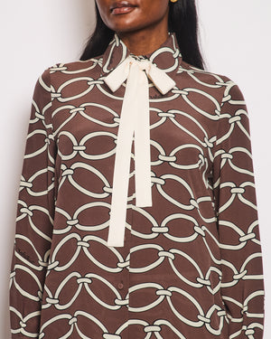 Valentino Brown and White Silk Blouse and Maxi Skirt Set with Printed Details Size IT 40/42 (UK 8/10)