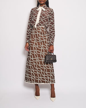 Valentino Brown and White Silk Blouse and Maxi Skirt Set with Printed Details Size IT 40/42 (UK 8/10)