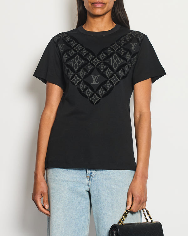 Louis Vuitton Black T-Shirt with Velvet Appliqué and Logo Details Size S (UK 8)