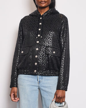 Chanel 2023 Coco Neige Black CC Logo Hooded Jacket with CC Crystal Buttons Detailing Size FR 42 (UK 14) RRP £3,630