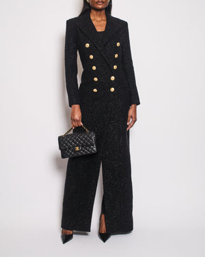 Balmain Black Embellished Tweed Maxi Coat with Gold Button Details Size FR 38 (UK 10)
