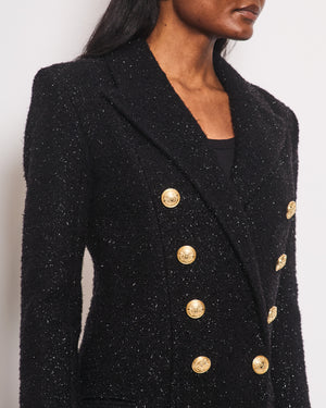 Balmain Black Embellished Tweed Maxi Coat with Gold Button Details Size FR 38 (UK 10)