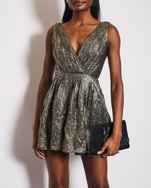Saint Laurent Sleeveless Jacquard Mini Dress in Gold and Silver Metallic Detail Size FR 38 (UK 10)