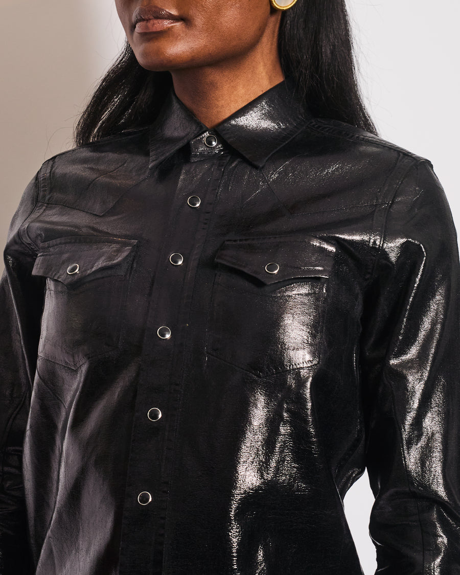 Saint Laurent Black Vinyl Longsleeve Shirt with Pocket Detail Size S (UK 8)