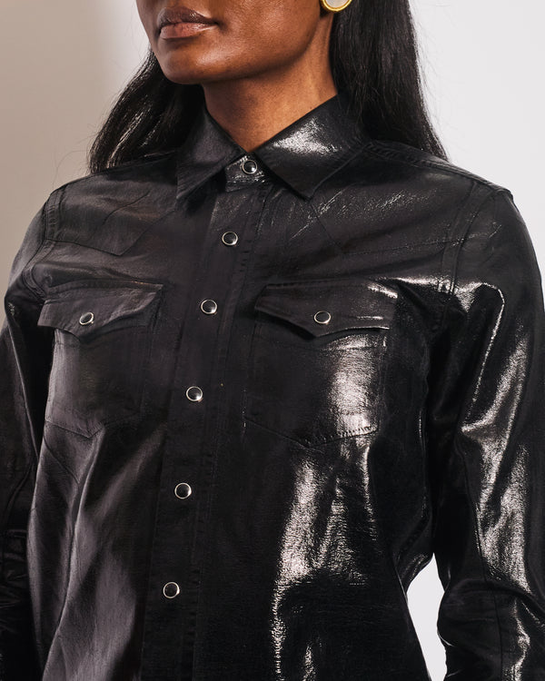 Saint Laurent Black Vinyl Longsleeve Shirt with Pocket Detail Size S (UK 8)