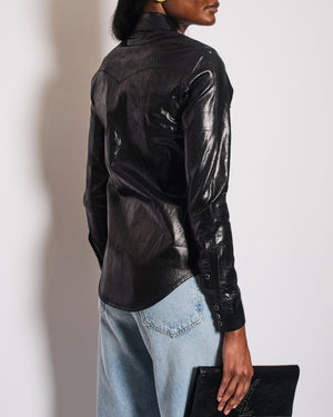 Saint Laurent Black Vinyl Longsleeve Shirt with Pocket Detail Size S (UK 8)