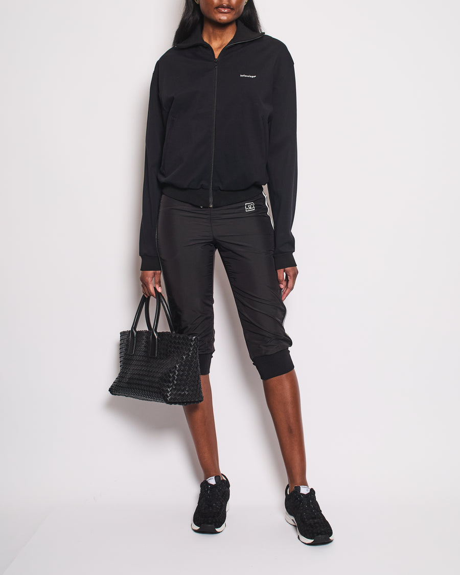 Chanel Black Nylon 3/4 Length Trousers with Cuffed Leg Details and Silver Side Trims Size FR 34 (UK 6)