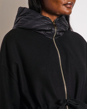 Moncler Black Hooded Jacket with Mink Sleeve Pocket and Waist Tye Detail Size 3 (UK 14)