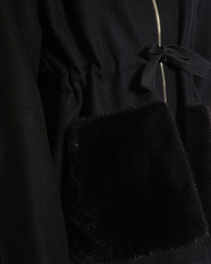 Moncler Black Hooded Jacket with Mink Sleeve Pocket and Waist Tye Detail Size 3 (UK 14)