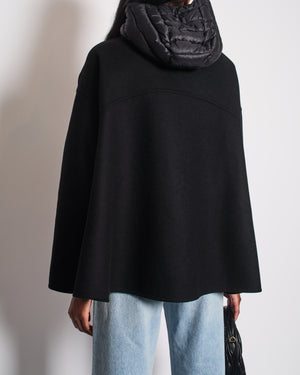Moncler Black Hooded Jacket with Mink Sleeve Pocket and Waist Tye Detail Size 3 (UK 14)