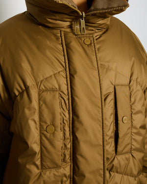 Hermès Khaki, Brown Reversible Puffer Jacket with Patch Logo Detail Size FR 38 UK 10