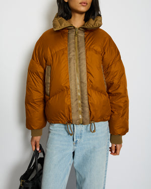 Hermès Khaki, Brown Reversible Puffer Jacket with Patch Logo Detail Size FR 38 UK 10