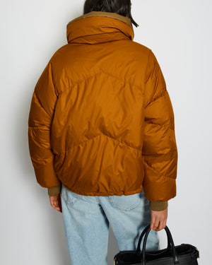 Hermès Khaki, Brown Reversible Puffer Jacket with Patch Logo Detail Size FR 38 UK 10